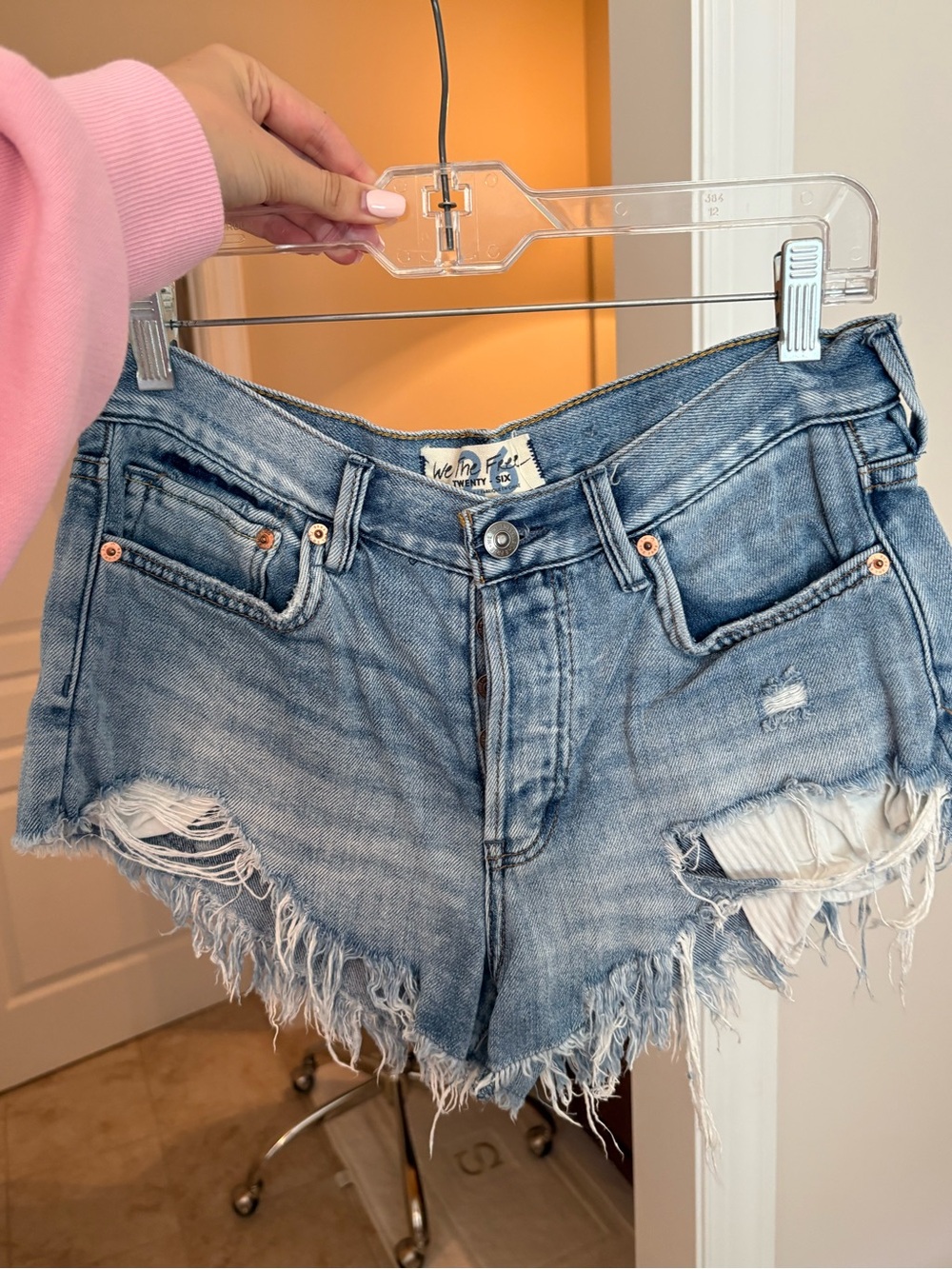 Free People Light Blue Distressed Denim Shorts